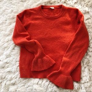 J. Crew orange Ruffle Cuff Sweater Size Small